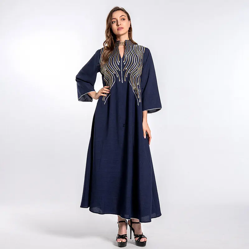 Party Caftan Diamond Long Sleeve Abaya Muslim Women Dubai Arabic Stand Collar Dress Elegant Vestidos Kaftan Ramadan 2023 New