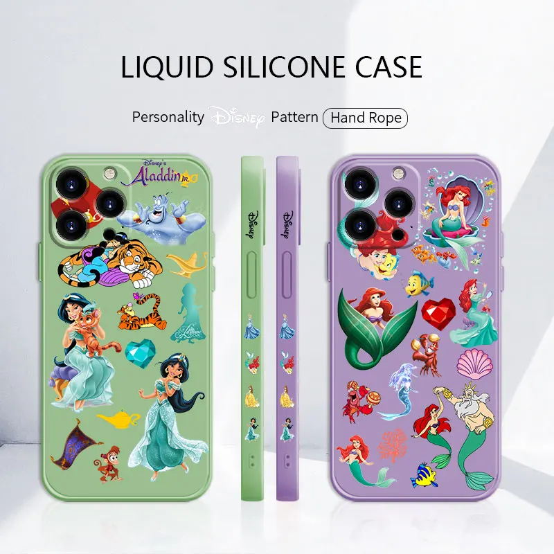 

Disney Ariel Princess Jasmine Full Silicone Phone Liquid Funda Case for iPhone 11 12 13 Pro Max XS 7 8 Plus SE iphone12 6+