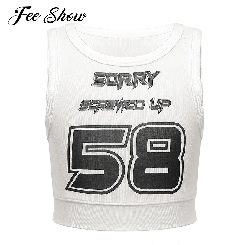 

Fashion Kids Girls Number Letter Printing Sports Running Vest Tank Tops Sleeveless Cropped Top Casual Dance Practice T-shirt Top