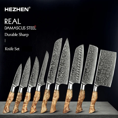 Набор кухонных ножей HEZHEN, 1-7 шт., ножи из дамасской стали, нож шеф-повара, кухонные аксессуары, профессиональные ножи шеф-повара, инструменты для приготовления пищи