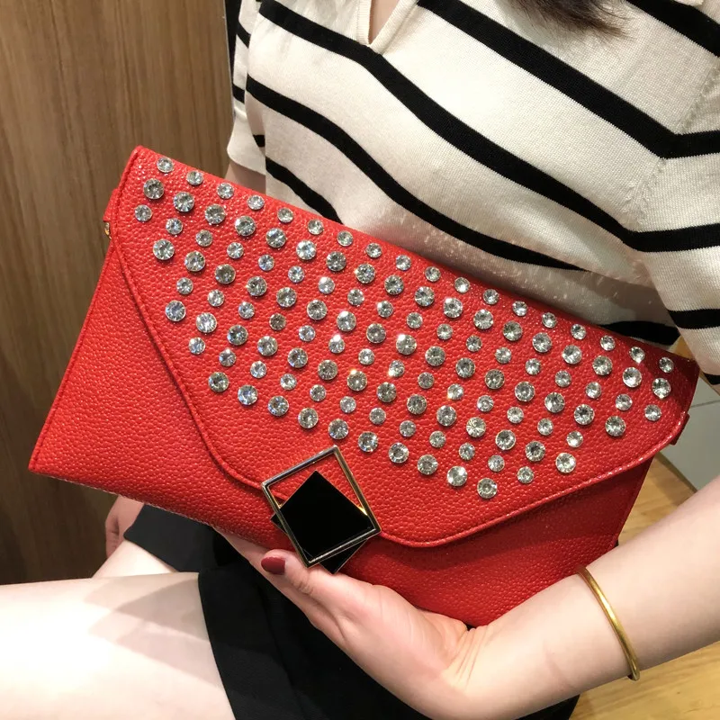 

Fashion Women Clutches Luxury party diamonds ladies evening bag PU Leather female Crossbody bags Envelope Clutch purse Wrist bag