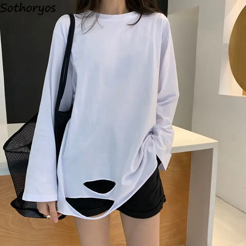 

Футболка женская с длинным рукавом, Стильная однотонная Базовая Универсальная уличная одежда в стиле Харадзюку, белого цвета, Ulzzang Chic