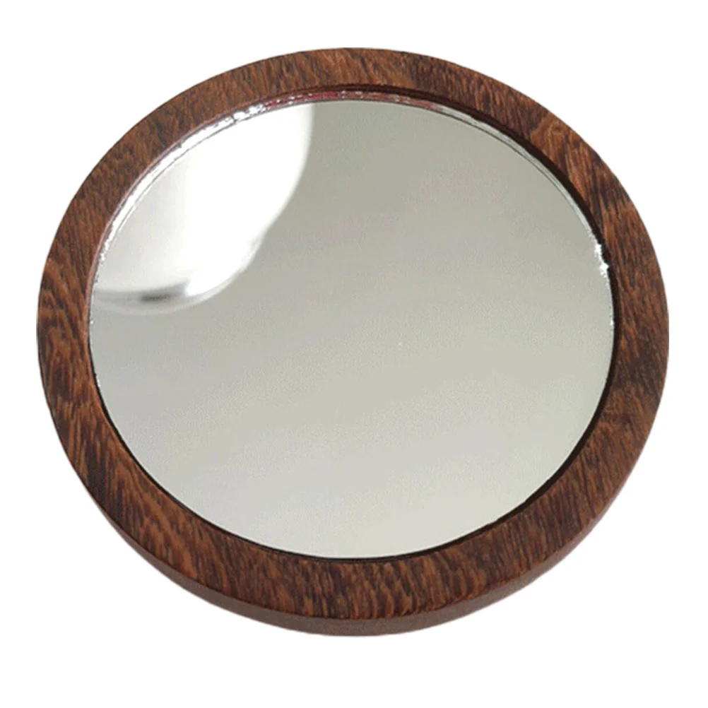 

Mirror Portable Wood Makeup Mirrors Round Handbag Vanity Bedroom Compact Handle Protable Outdoor Pocket Beauty
