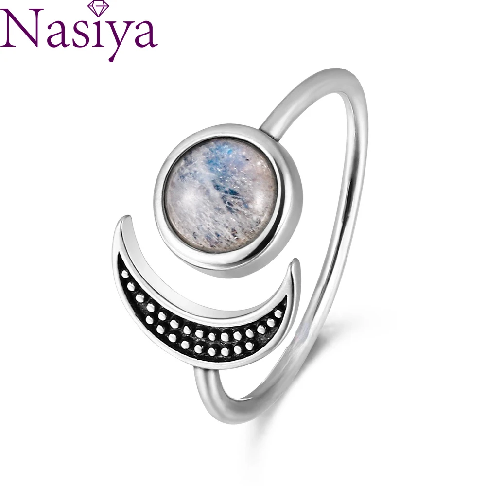 

Nasiya Sweet Romantic Moon Adjustable Rings With Natural Moonstone For Women Silver Jewelry Mother's Day Gift