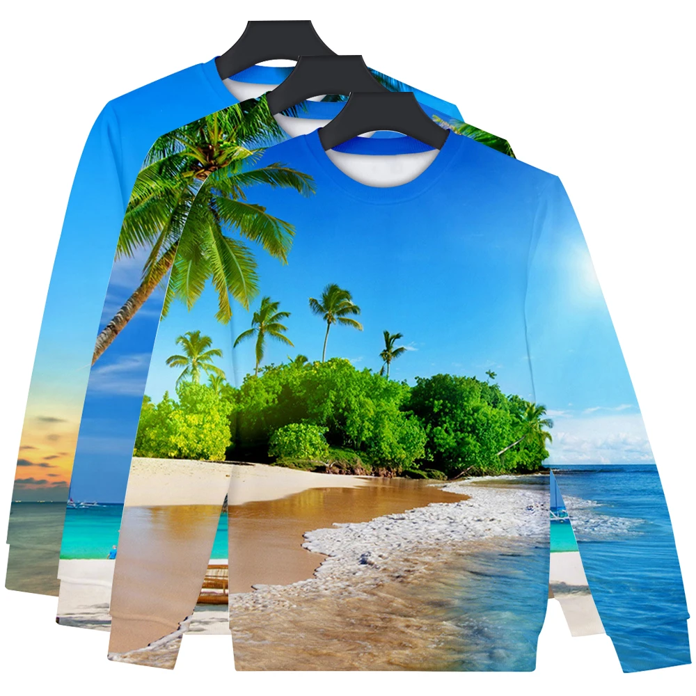 

Свитшот мужской из полиэстера, пуловер, спортивная одежда с длинным рукавом, круглый вырез, Повседневная пляжная одежда на осень