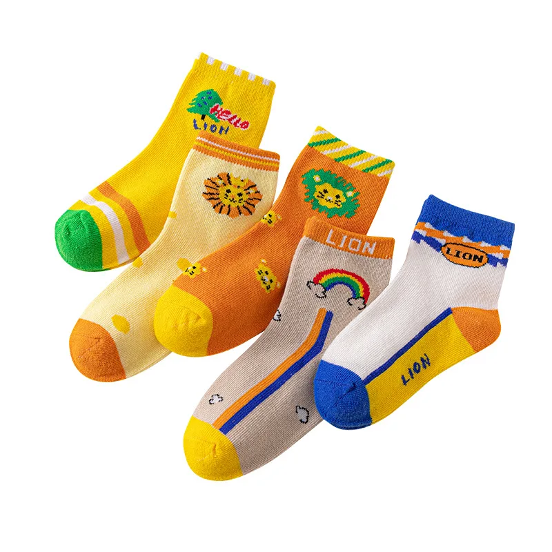 5Pairs Boys' Cotton Socks Children's Cartoon Tube Socks Boys and Girls' Baby Socks Wholesale Calcetines Baby Accessories