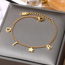 IFMIA Korea New Fashion Letter Star Pendant Bracelet Woman Simple Vintage Stainless Steel Bracelet Luxury Jewelry Accessories