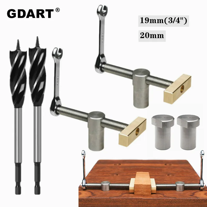 

Woodworking Desktop Clip Fast Fixed Clamp Brass Fixture Vise and Holing Drill Bit for 19/20MM Dog Hole Joinery Workbenches Tools