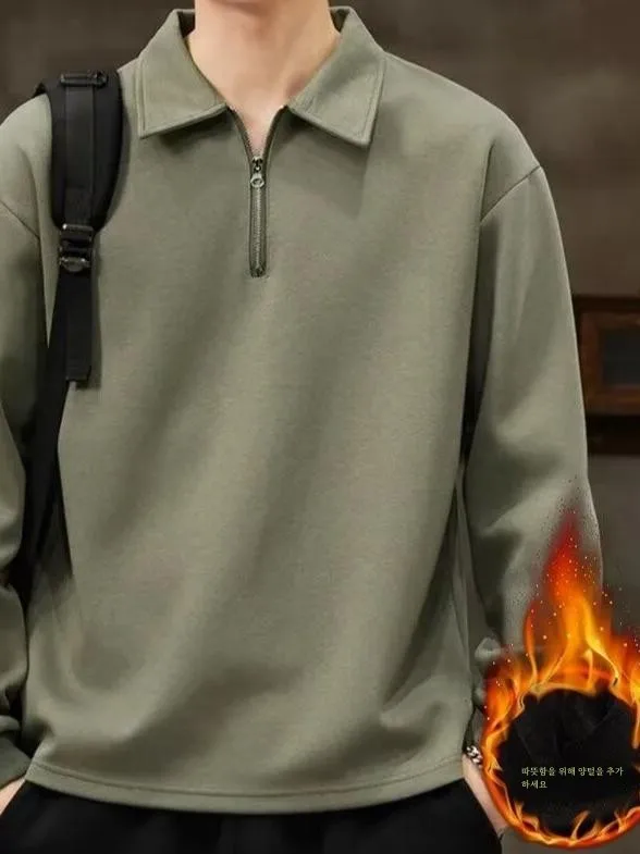 Толстовка с капюшоном на полумолнии мужская осенне-зимняя утолщенная однотонная