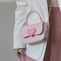 cute heart girls messenger bag fashion chain female phone pouch clutch handbags pink love womens small square shoulder bags