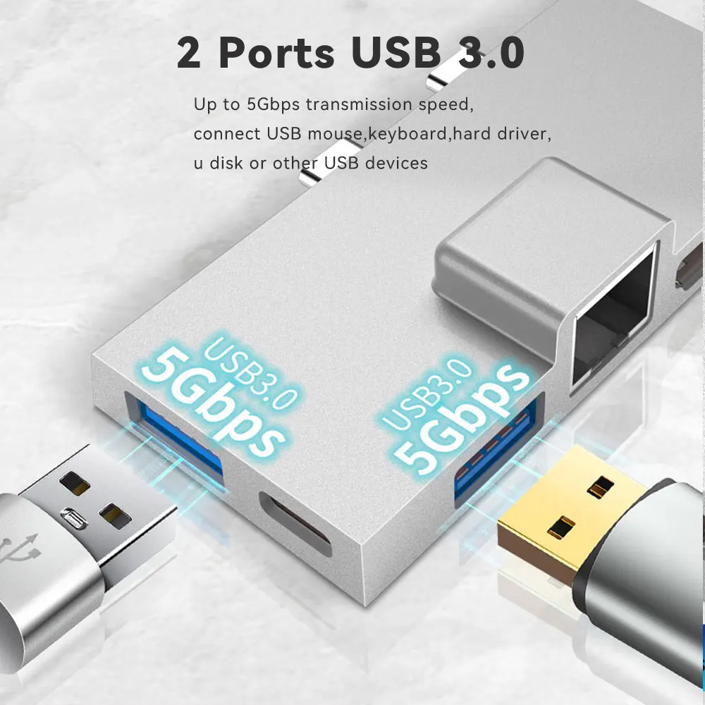 100w Support Up To 5gbps 7-in-1 Docking Station 7-in-1 Usb3.0 Hub HDMI-compatible 3840*2160 4k/30hz Dual Type-c Int Converter images - 6