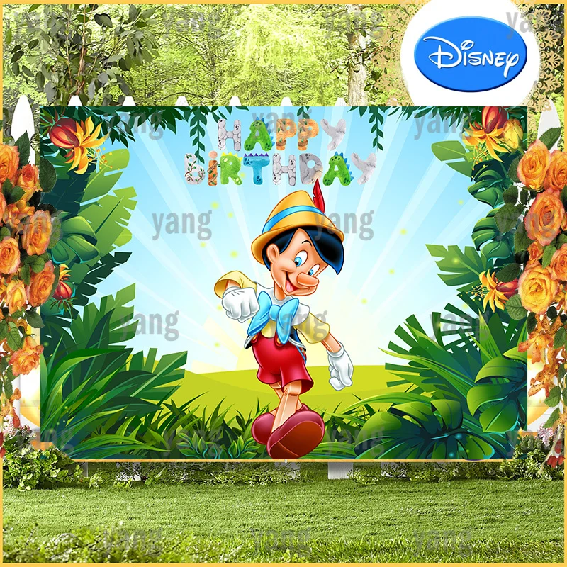 Disney Cartoon Lovely Blue Bow Pinocchio Birthday Party Decoration Baby Shower Outdoor Flash Stage Backdrop Background Banner