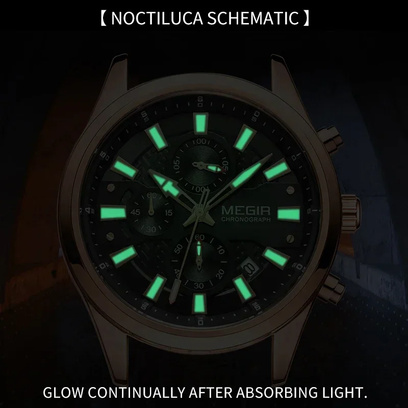 MEGIR New Fashion Mens Watches Chronograph Waterproof Stainless Steel Date Sports Quartz Watch Men Top Brand Luxury Wristwatch