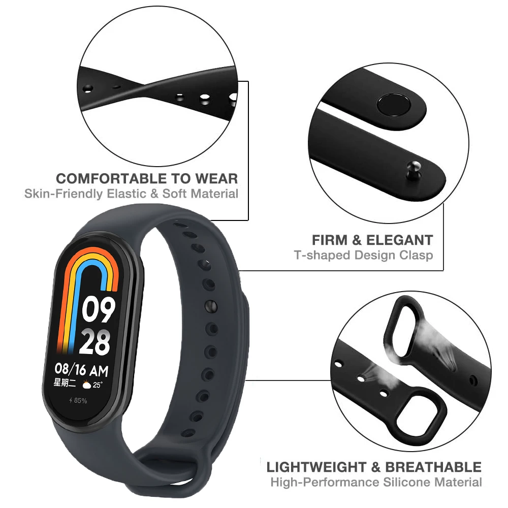 10Pcs/Pack Silicone Strap For Xiaomi Mi Band 8 Rubber Sport Smart Watch Wristband For Xiaomi Mi Band 8 NFC Bracelet Accessories