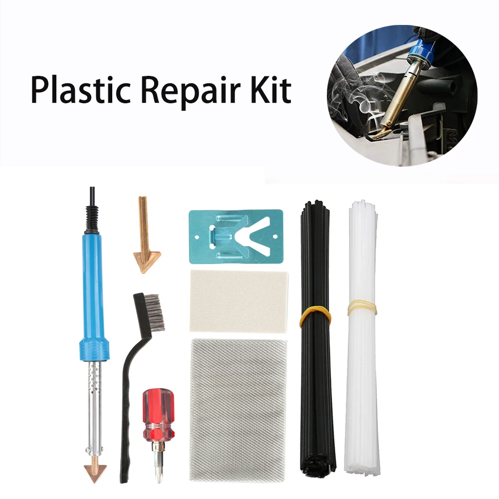 

Plastic Welding Kit with Rods, Reinforcing Mesh, Hot Iron Stand, and Wire Brush for Cars DIY Arts and Crafts Surface Repair