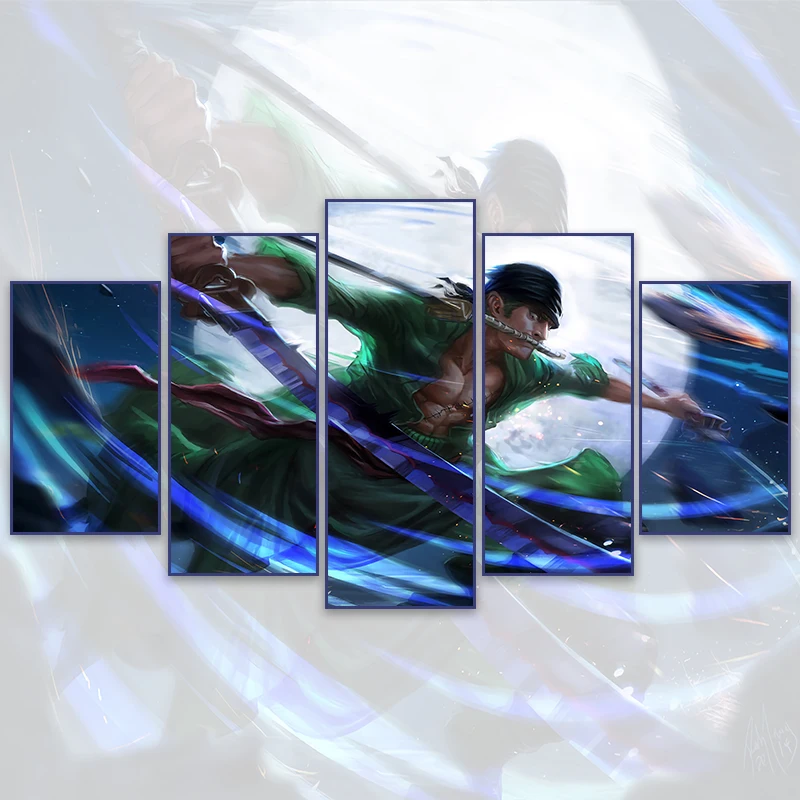 

5 Pieces Anime One Piece Canvas Painting Zorro Character Poster and Picture Print Wall Art Prints for Kids Room Wall Decor Gift