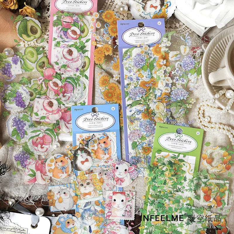 

6pcs/lot Kawaii Stationery Stickers fruit animals Diary Planner Decorative Mobile Sticker Scrapbooking Journal DIY Craft Sticker