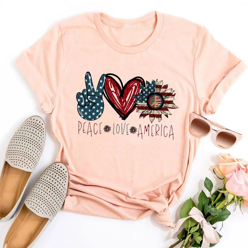 

Peace Love America Woman Tshirts 4th July USA Clothing Women Harajuku Shirts Usa Women Clothes Aesthetic July 4th Shirts