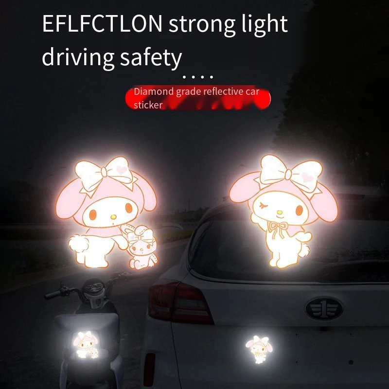 

New Sanrio Kurumi My Melody Cinnamoroll Car Reflective Stickers Kawaii Car Accessories Exterior Interior Reflective Sticker Gift