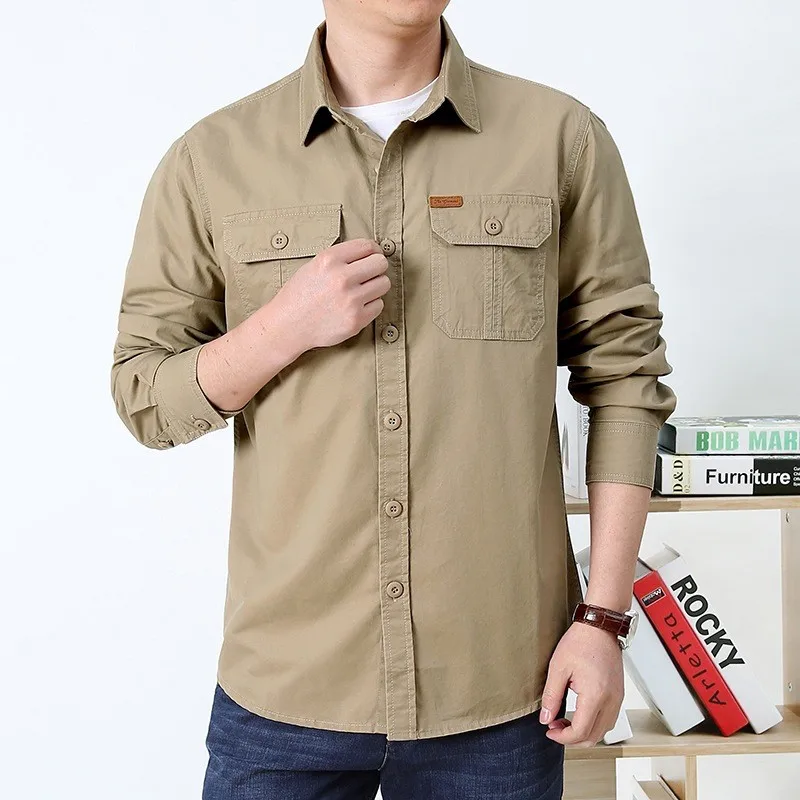 

Black Cargo Long Sleeves Shirts For Men's 2022 Spring Autumn Fashion Design Brand Oversize 4XL Military Clothes Casual Blouse