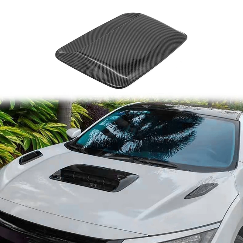 Promotion! 2 Set Car Hood Vent Air Outlet Cover For Infiniti Mazda Tesla Flow Intake Carbon Fiber & Bright Black |