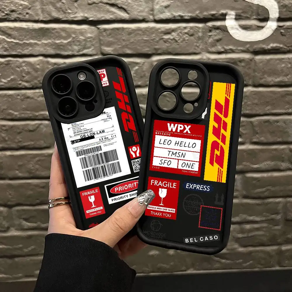 Фото Чехол для телефона Hot Trend со штрих-кодом D-DHL для iPhone 17, 16, 15, 14, 13, 12, 11 Pro Max Plus, мягкий черный чехол №1