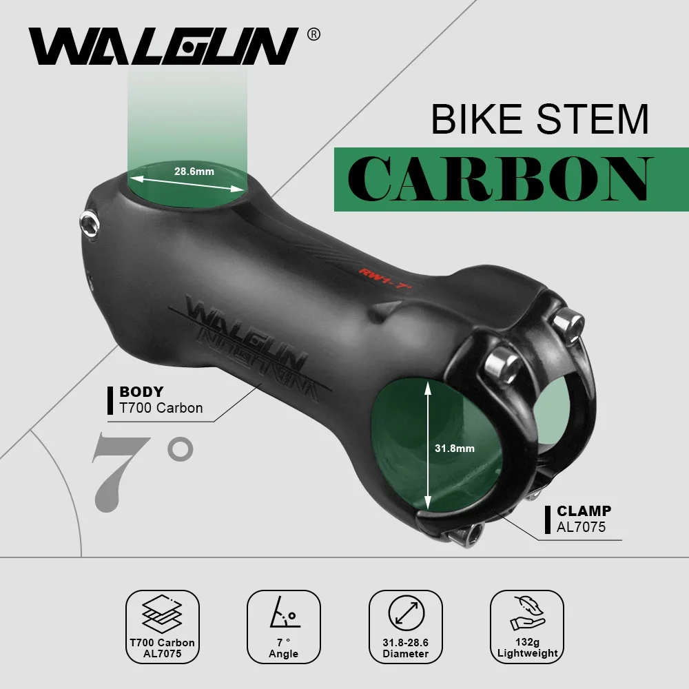 

УГЛЕРОДНЫЙ стержень руля для горного велосипеда WALGUN T1000, 7/17 градусов, 28,6/31,8 мм, Сверхлегкий стержень из углеродного волокна для дорожного горного велосипеда, запчасти для велосипеда