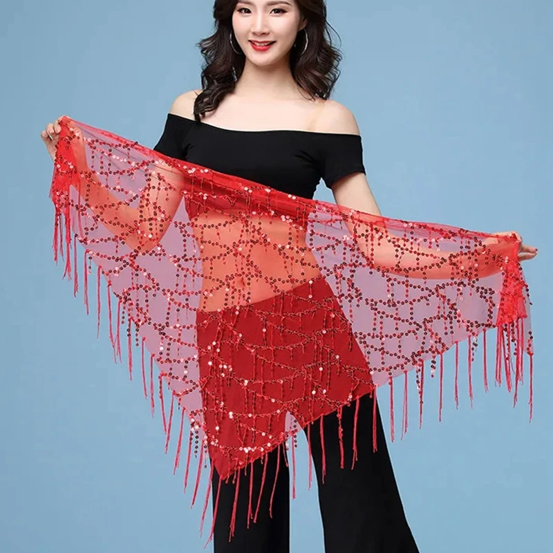 Женская Сверкающая Юбка Для Танца Живота С Блестками Костюм Бахромой Пояс