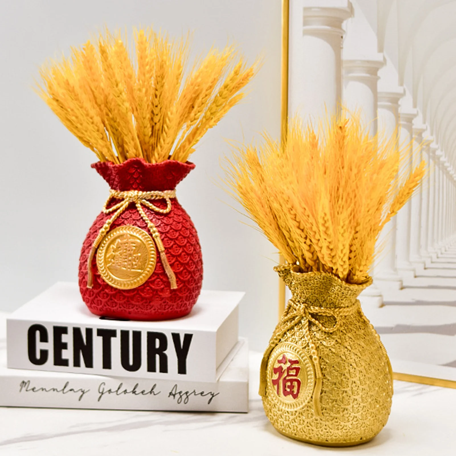 

2022 Chinese Style Flower Vase Resin Planter Vase Pot Money Bag Shape Fortune Lucky Decorations Accent For Party Wedding Living