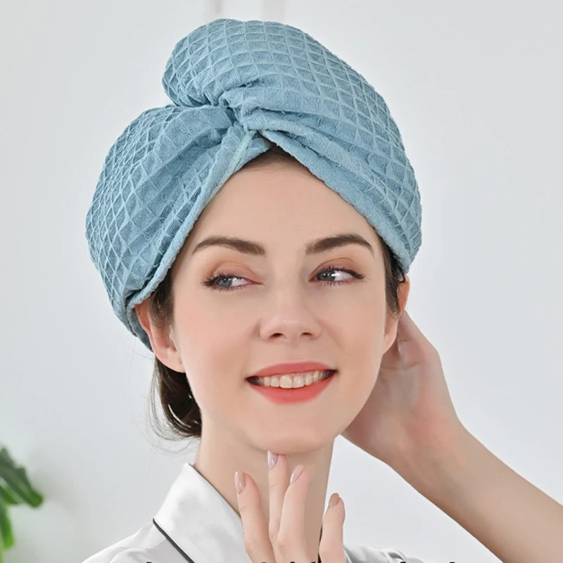 

Fast Drying Drying Turban Wrap Soft Hat Bath Towels Hair Absorbent For Hair Head Towel Anti-frizz Shower Women Waffle Towel