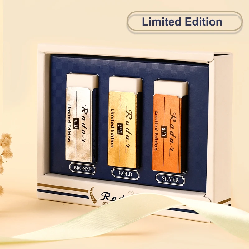 

3Pcs Japanese Seed Eraser Randar Medal Limited Edition Set Bronze Gold Silver Kawaii School Stationery