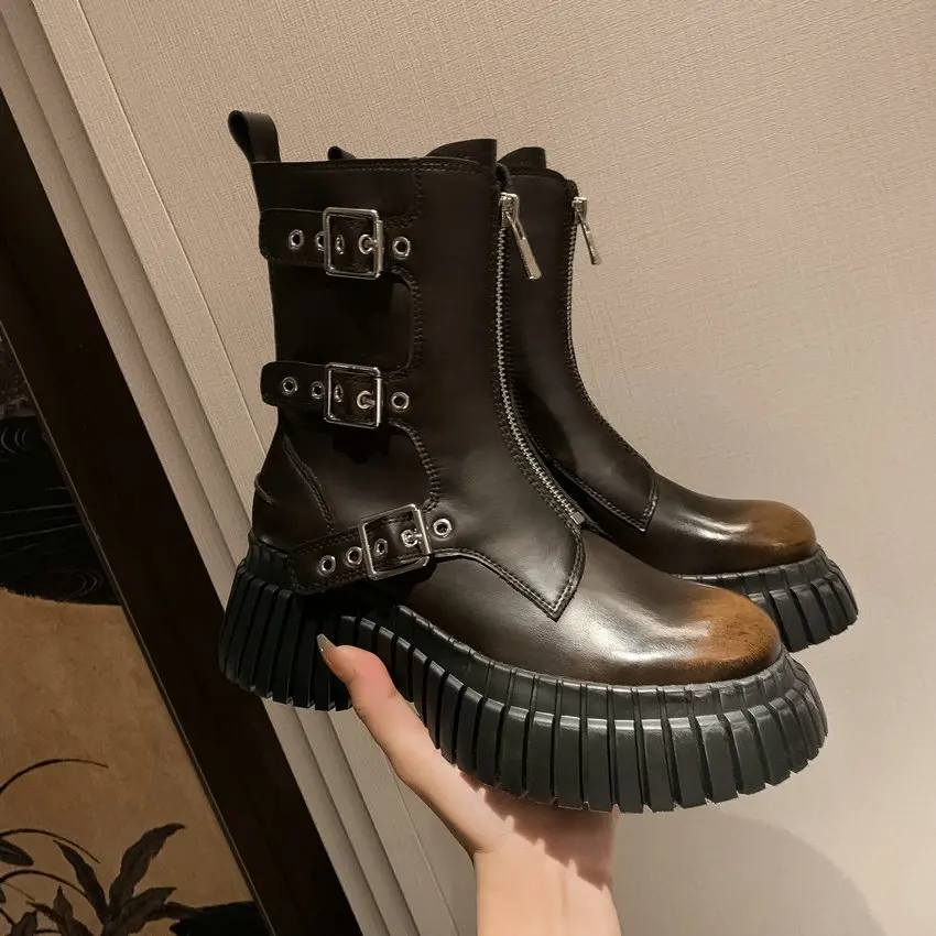 QUTAA/2024 г. Осенне-зимние женские ботильоны повседневная обувь на платформе и