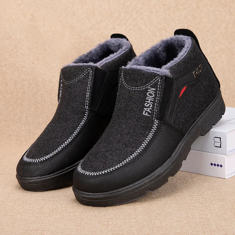 

39-44 Mens Casual Lazy Cotton Fabric Shoes winter Flat-soled Short Plush Warm Elderly Soft Non-slip Male Footwear Hy22