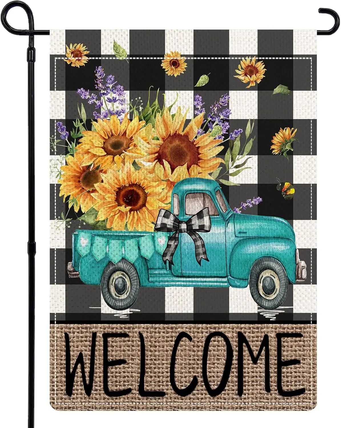 Летний садовый флаг с подсолнухами и грузовиком 12x18 двухсторонний деревенский