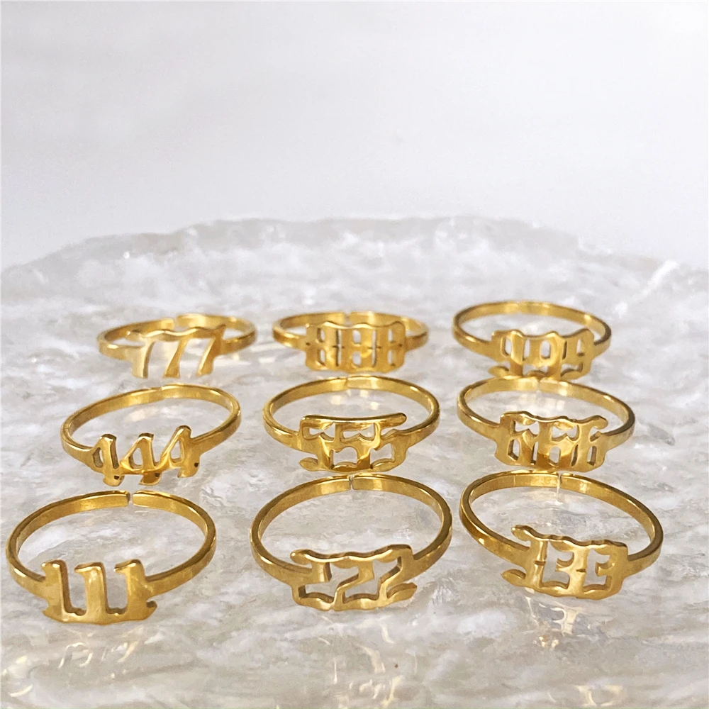 

Lucky 111 222 333 444 555 666 777 888 999 Rings For Women Angel Number Ring Stainless Steel Adjustable Finger Rings Jewelry Gift