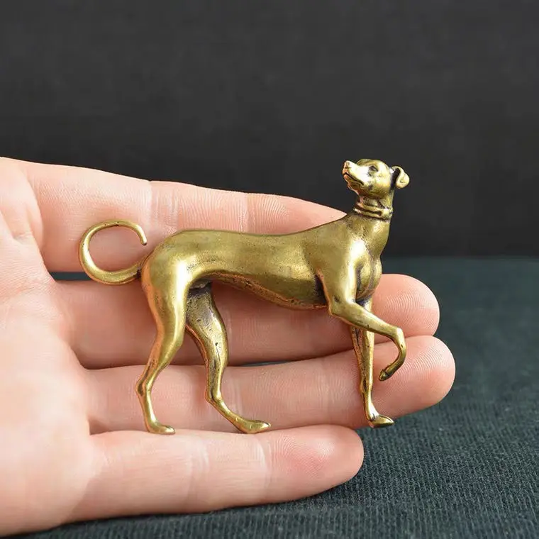 

1Pcs Cute Gold Copper Hound Ornament Pure Copper Dog Mini Craft Grey Dog Home Office Desk Decoration Ornament Miniature Model