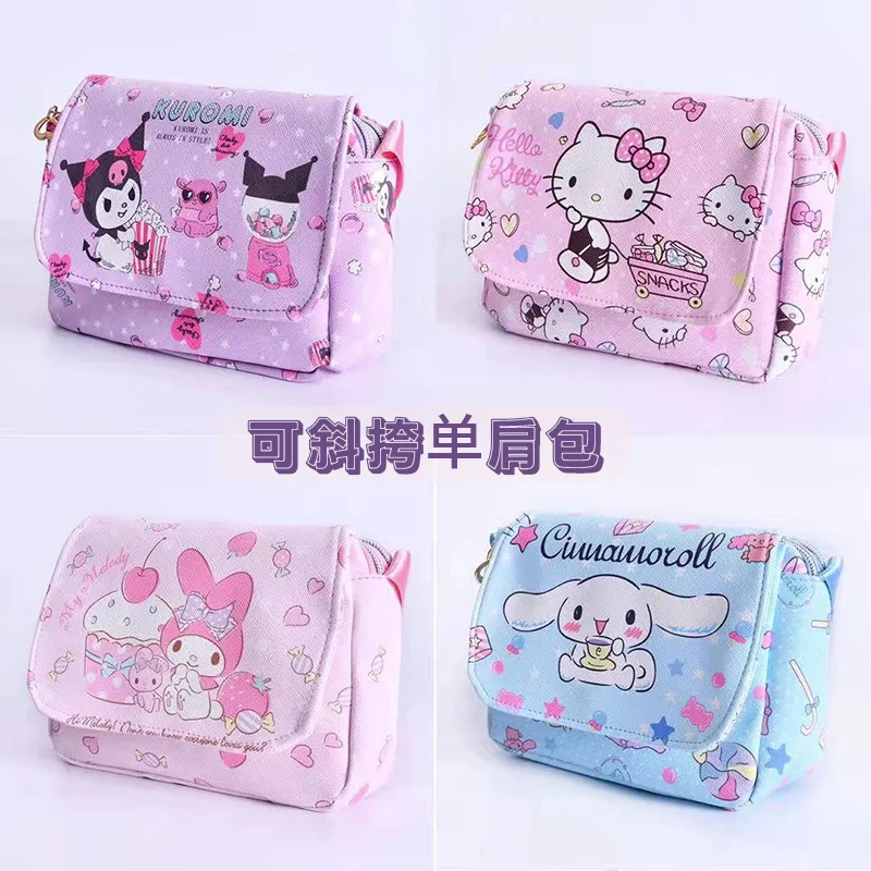 

Sanrio New Fashion Casual Versatile Small Bag Ladies Leather Crossbody Shoulder Bag Cinnamoroll Flip Zipper Mobile Phone Bag