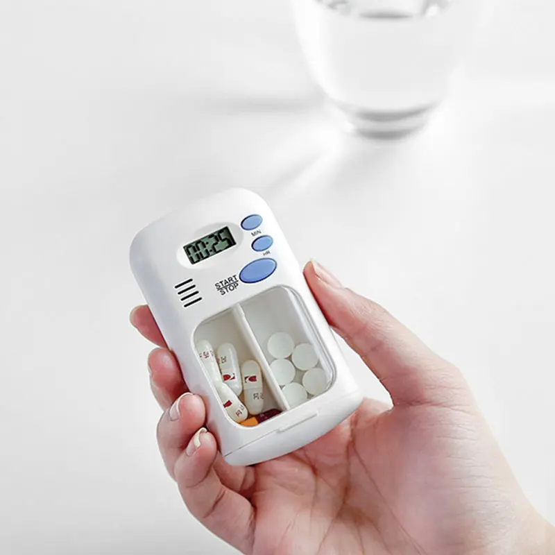 Mini Portable Pill Case Reminder Drug Box Storage Plastic Pill Box WithTimer Weekly Pillbox Medication Organizer Alarm Cases