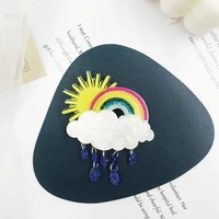 wulibaby acrylic raining cloudy brooches for women unisex rainbow party office brooch pin gifts