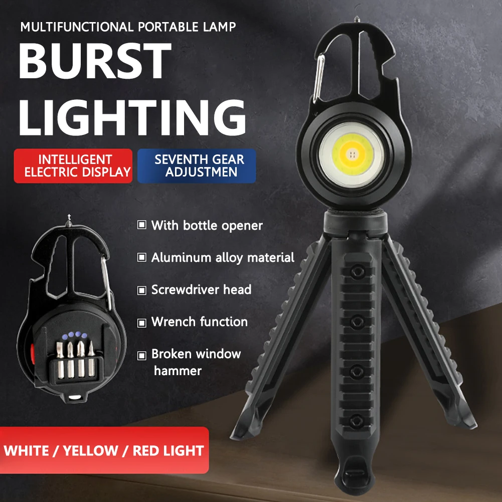

LED COB Flashlight Keychain Lamp Portable Bottle Opener Multi-functional Srewdriver Outdoor Camping Hiking Emergency Work Light