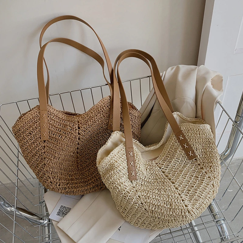 

Weave Tote Bag Female Bohemian Shoulder Bags for Women 2022 Summer Beach Straw Handbags and Purses Lady Travel Shopping Bags