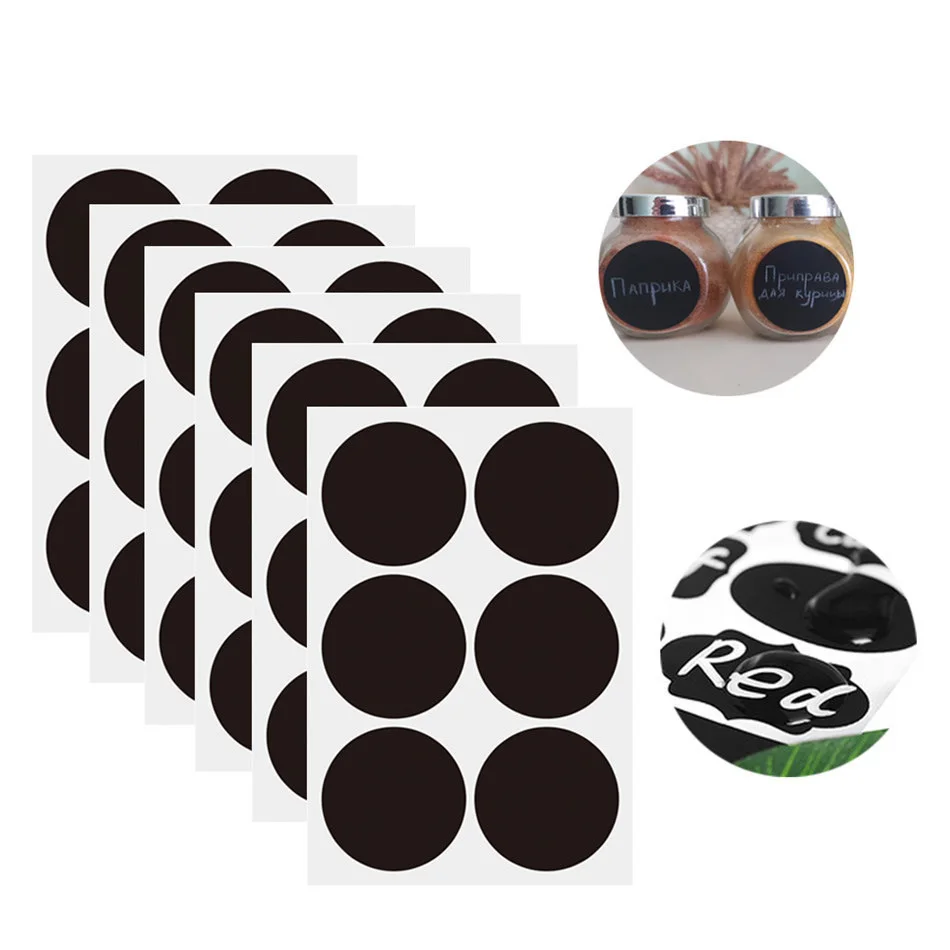 

Круглая черная Водонепроницаемая наклейка для классной доски, этикетка для классной доски, кухонная этикетка для специй, стираемая этикетк...