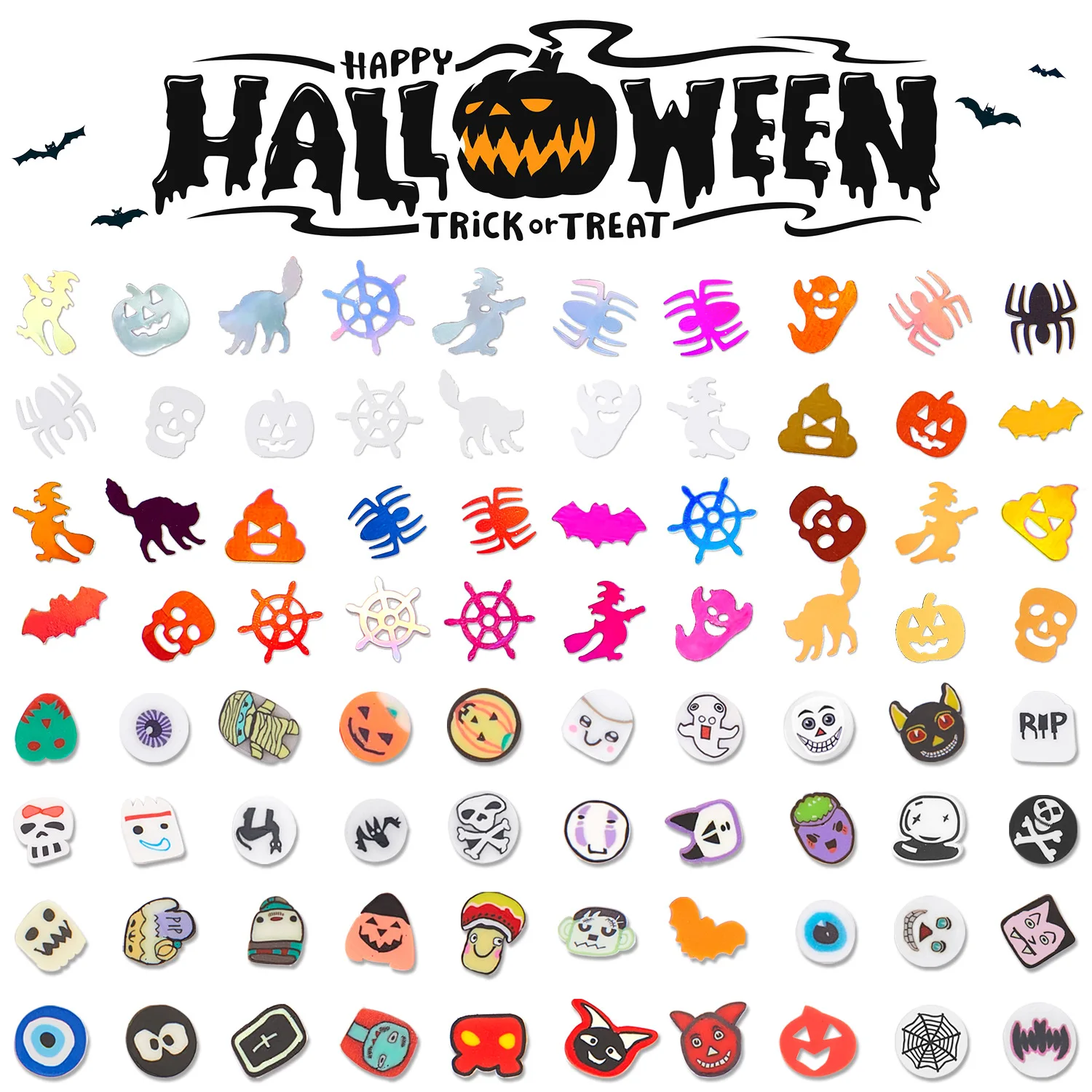 

24 Grids Various Colorful Halloween Elements Glitter Sequins Fimo Paillette Nail Art Slice Decorations Manicure Ornaments Tips