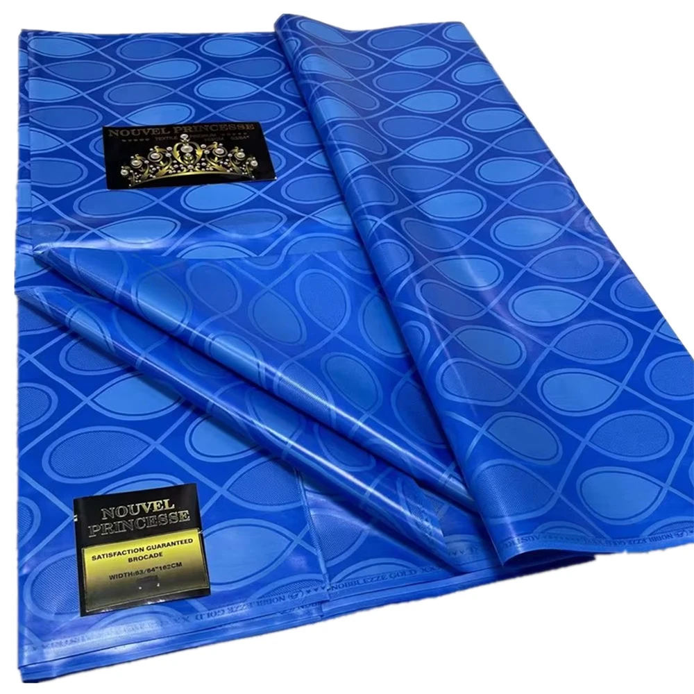 

Высококачественная жаккардовая ткань из парчовой ткани королевский синий африканский базин хлопчатобумажная ткань для женского платья 5 метров