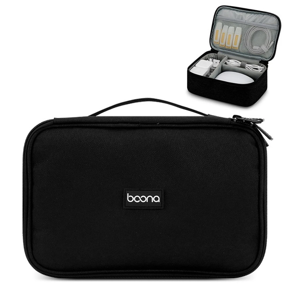 

Дорожная сумка для хранения BOONA, многофункциональная сумка для жесткого диска, внешний аккумулятор, адаптер питания, кабель для наушников, USB-кабель для передачи данных (черный)