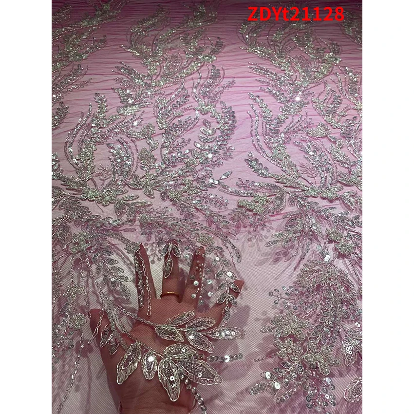 

2022 African Beads Sequins Lace Textiles Wholesale ​Ankara Tulle Mesh Embroidered Fabric For Sewing Clothes ZDYT21128