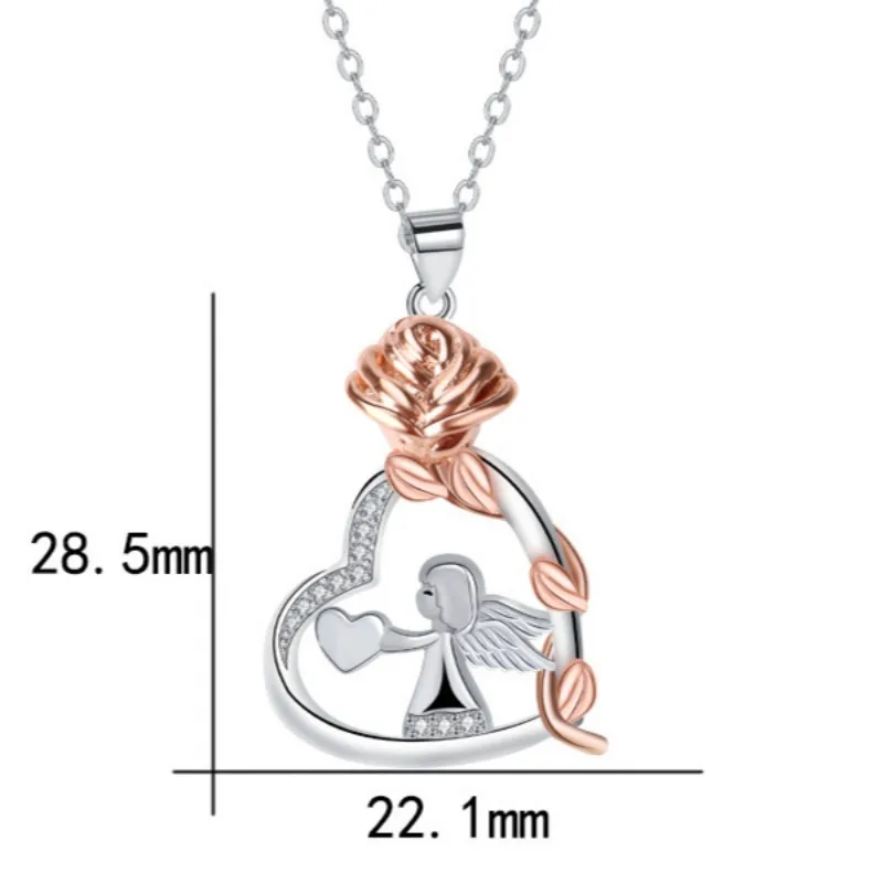 Angle Pendant Necklace for Women Heart Rose Necklaces Christmas Gifts Copper Chain Choker High Quality Jewelry Wholesale Knn-344