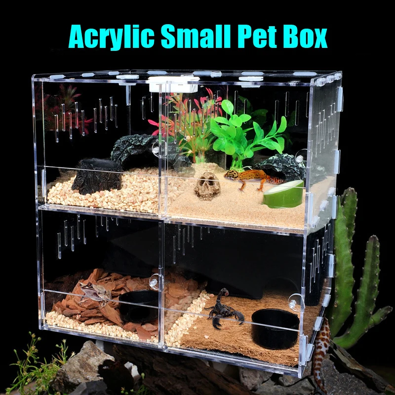 

Multi-grid Reptile Feeding Box Transparent Acrylic Reptile Box Corn Snake Box Small Pet Exhibition Box Scorpion Breeding Box