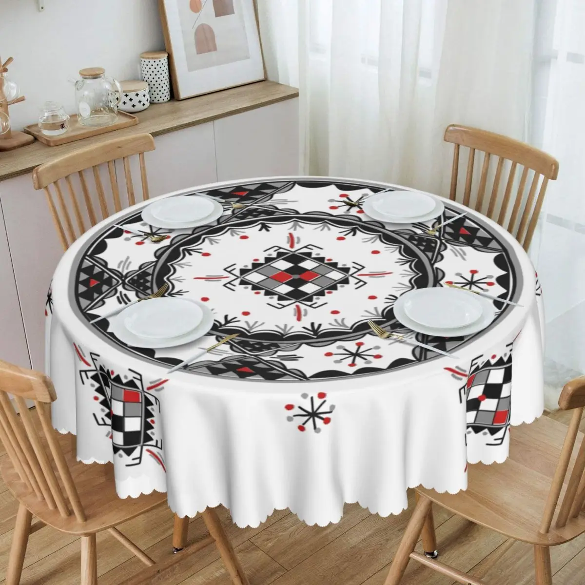 Пользовательская круглая Водонепроницаемая скатерть Kabyle с рисунком керамики