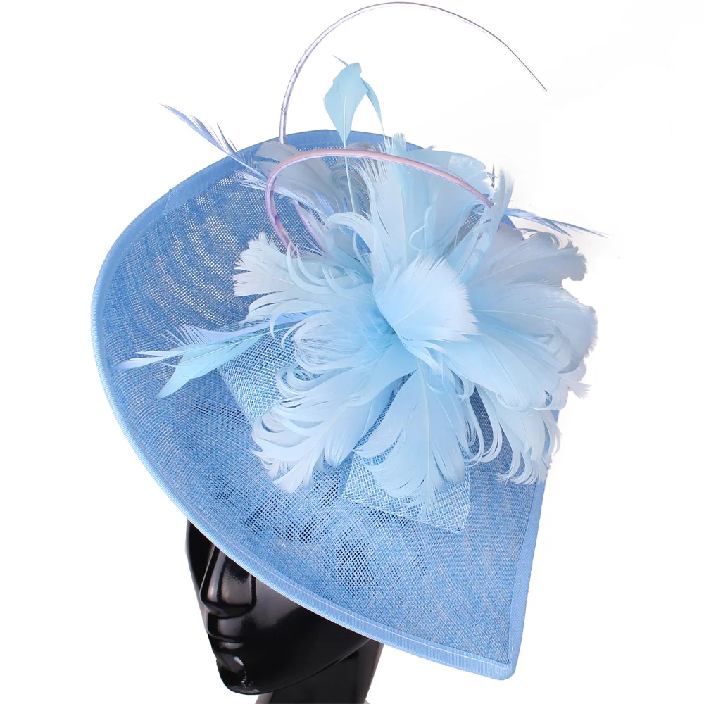 

Hot Pink Bridal Wedding Hat Headwear Banquet Fascinators Hat Bride Marriage Feather Flower Wedding Headwear Hoops Women Chapeau